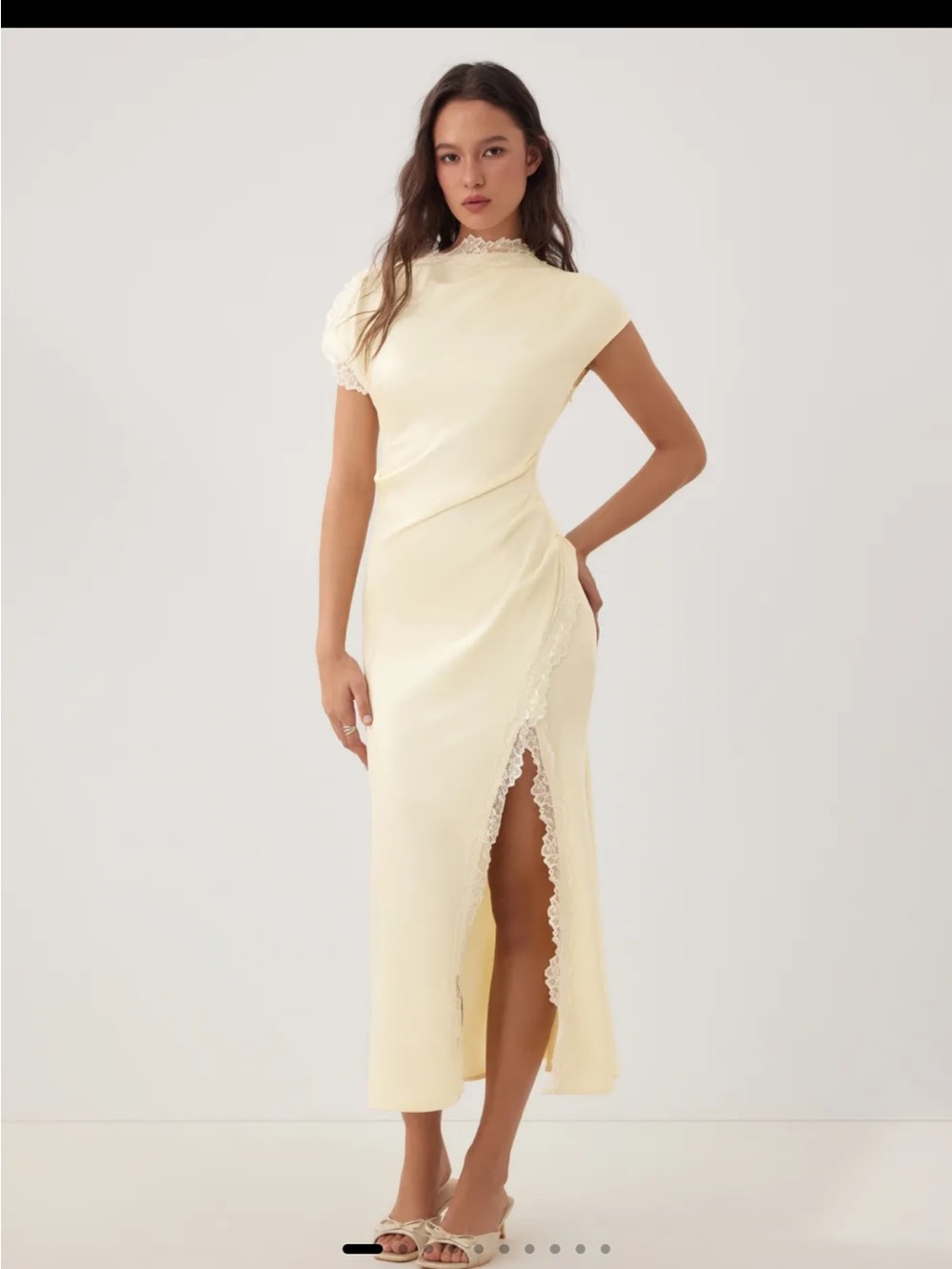Cider Cream Lace-Trim Asymmetric Maxi Dress